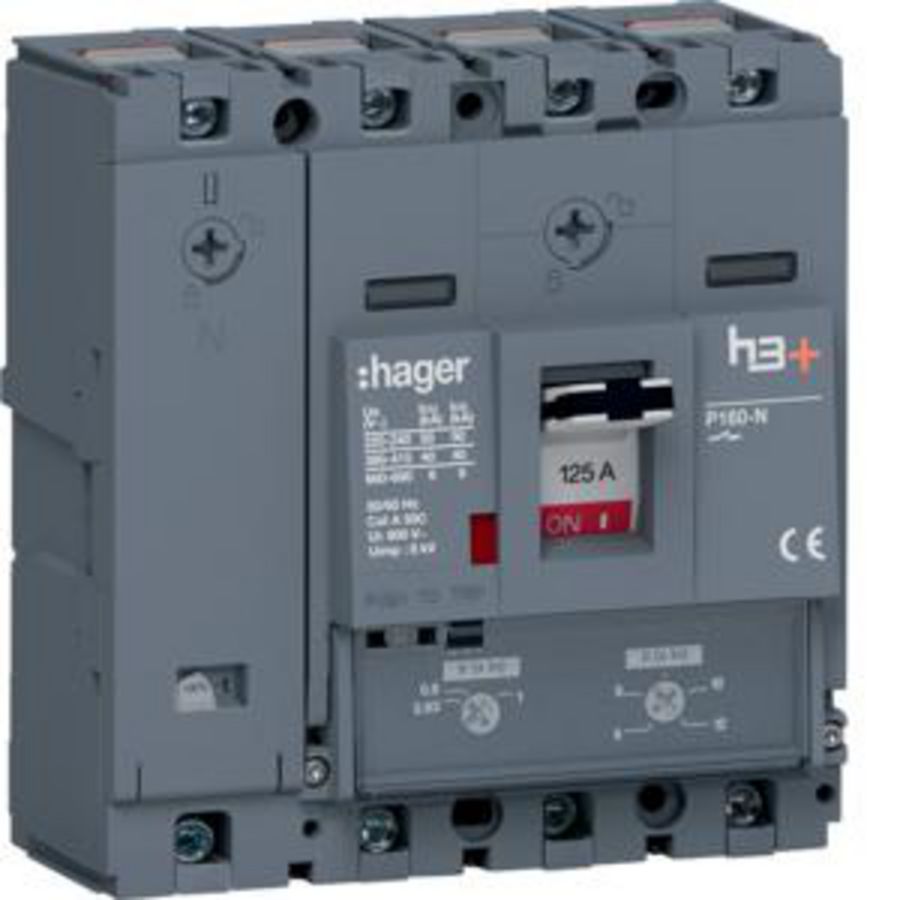 Vermogensautomaat h3+ P160 TM 4P4D 125A 40kA kooiklemmen