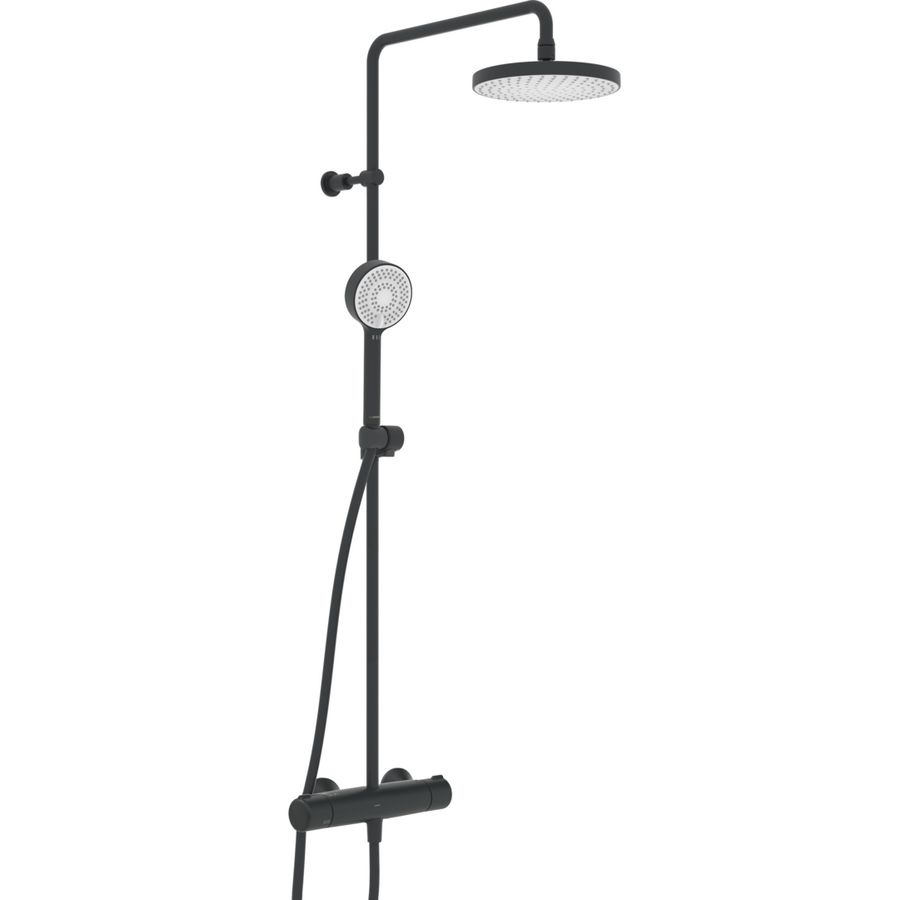 Micra douchesysteem mat zwart thermostaat 150mm +BASICJET handdouche 3 straalsoorten + hoofddouche 200mm