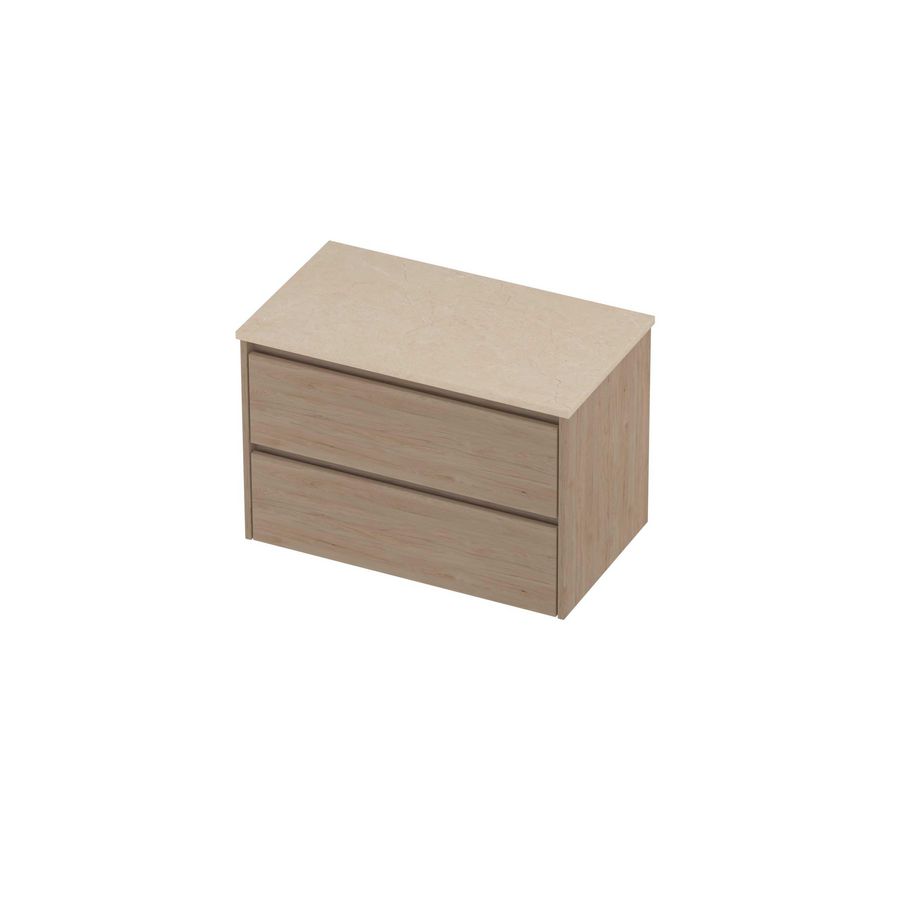 Deck Set Top afdekplaat hardsteen en onderkast symmetrisch 800x460x550mm Sand stone/Ideal oak