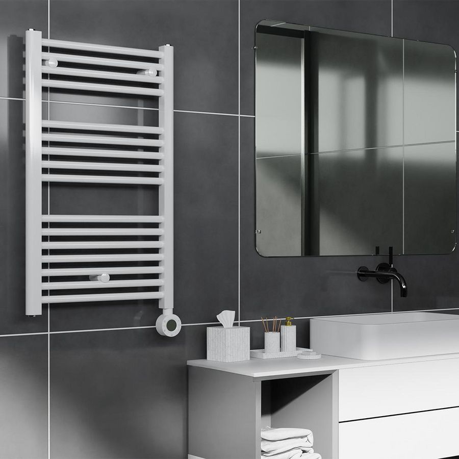 Elektr. handdoekradiator CALOR-V2 WHITE 900W 600X1497mm snoer 1,2mtr + stekker incl. regeling