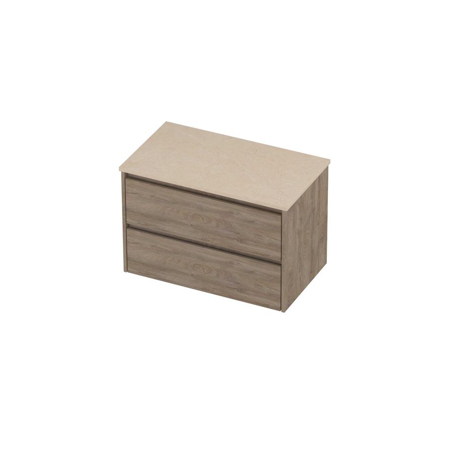 Deck Set Top afdekplaat hardsteen en onderkast symmetrisch 800x460x550mm Sand stone/Raw oak