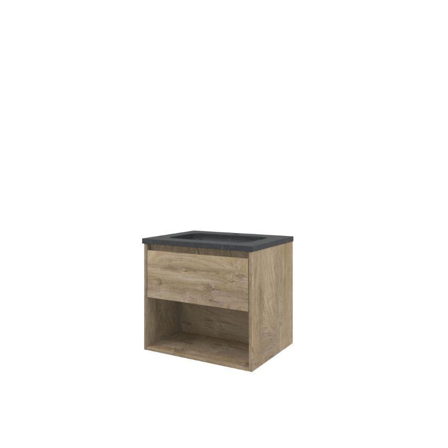 Set Proline hardsteen Elegant wastafel met 1 kraangat onderkast 1x lade+schap raw oak 60x46cm