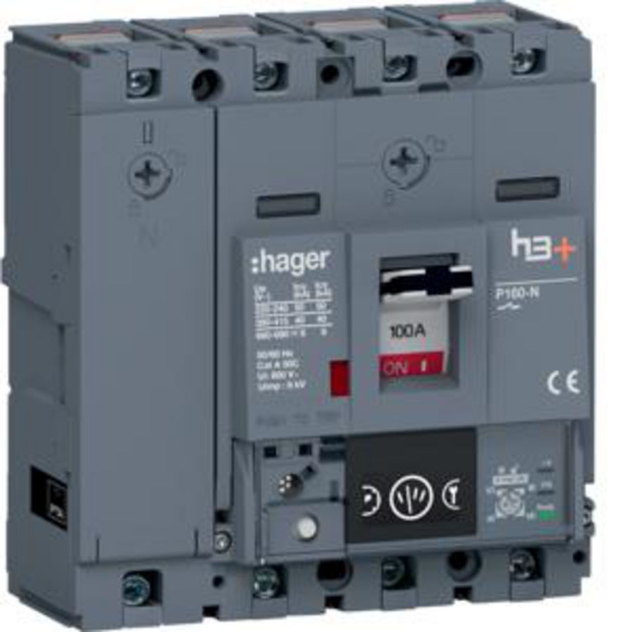 Vermogensautomaat h3+ P160 Energy 4P4D 100A 40kA kooiklem.