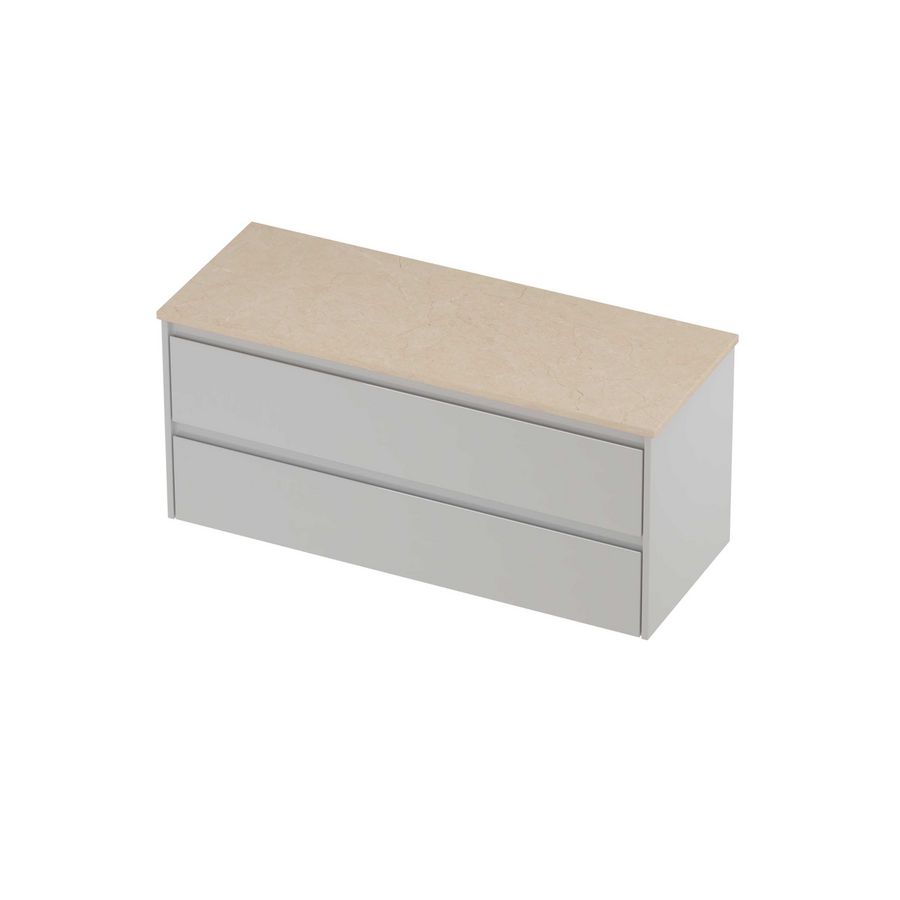 Deck Set Top afdekplaat hardsteen en onderkast symmetrisch 1200x460x550mm Sand stone/glans wit