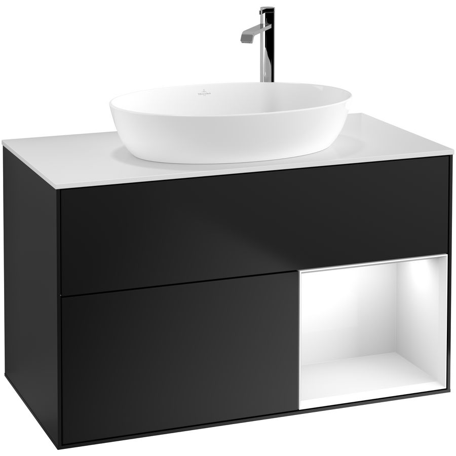 Wastafelonderkast Finion 1000x603x501mm Black Matt Lacquer F901GFPD