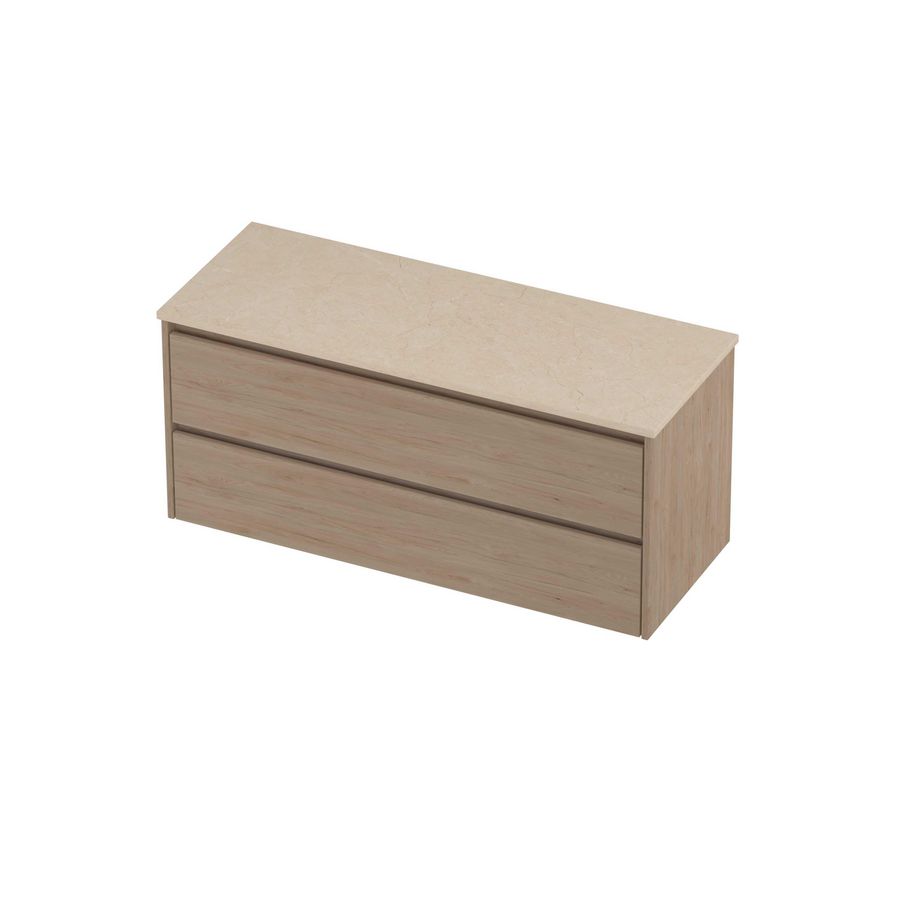 Deck Set Top afdekplaat hardsteen en onderkast symmetrisch 1200x460x550mm Sand stone/Ideal oak