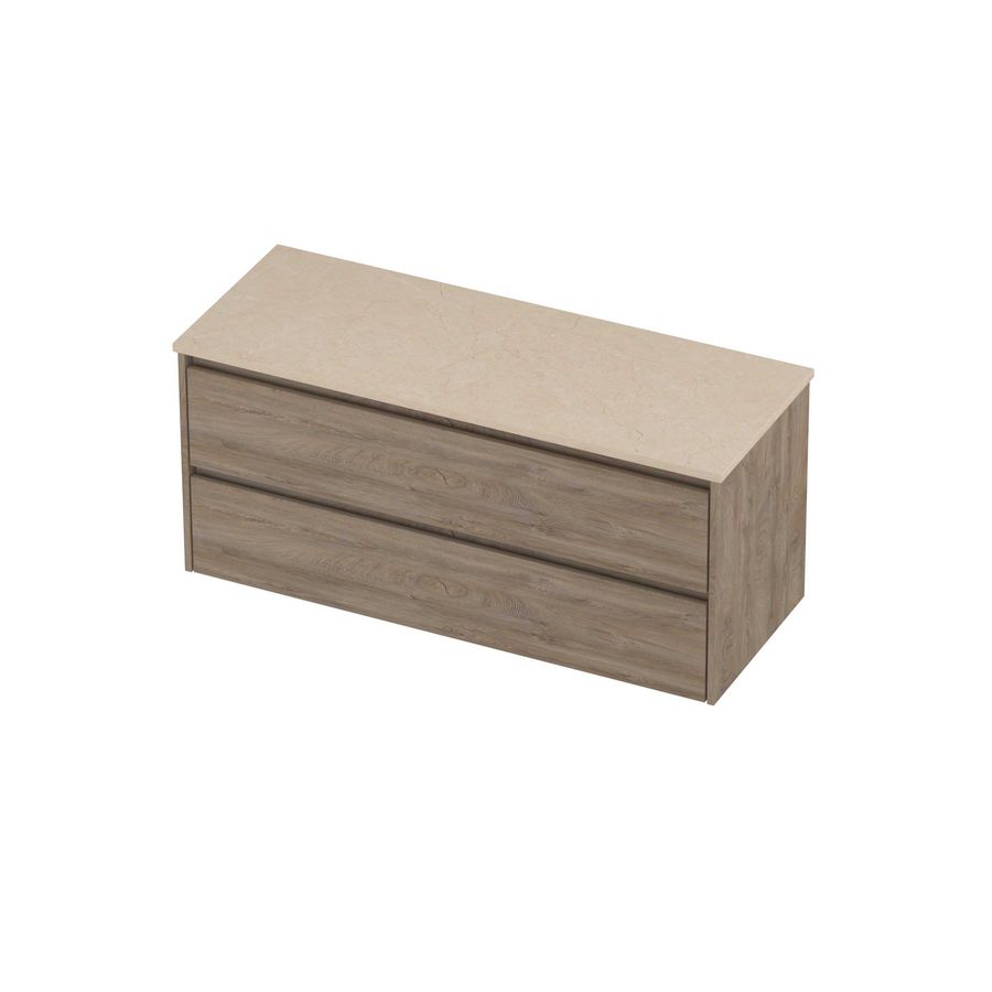 Deck Set Top afdekplaat hardsteen en onderkast symmetrisch 1200x460x550mm Sand stone/Raw oak