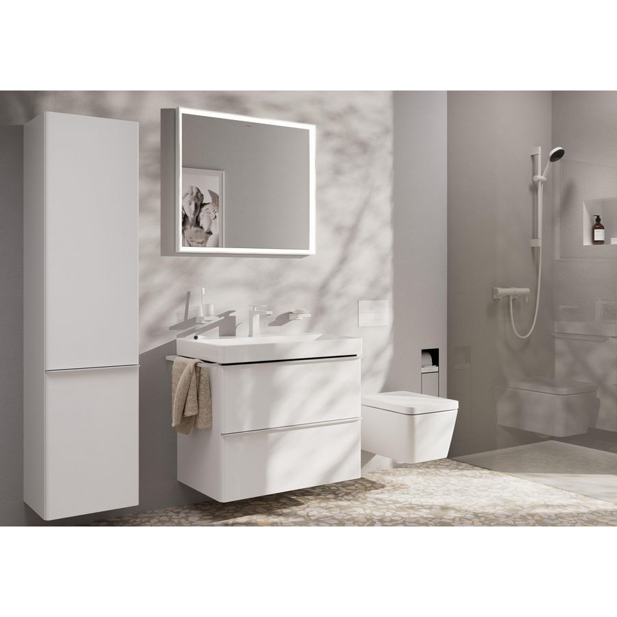 Tecturis E 1-hendel wastafelkraan 210 Fine CoolStart met draaibare uitloop en afvoerplug mat wit