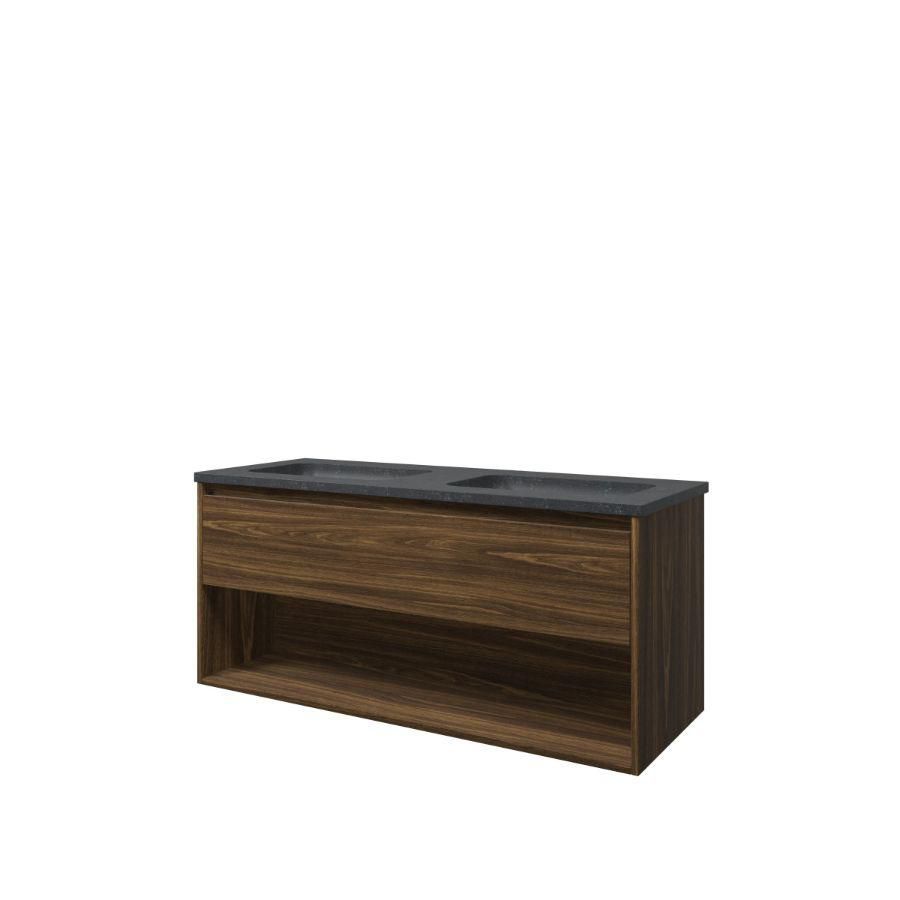 Set Proline hardsteen Elegant dubb. wastafel zonder kraangat onderkast 1x lade+schap cabana oak 120x46cm