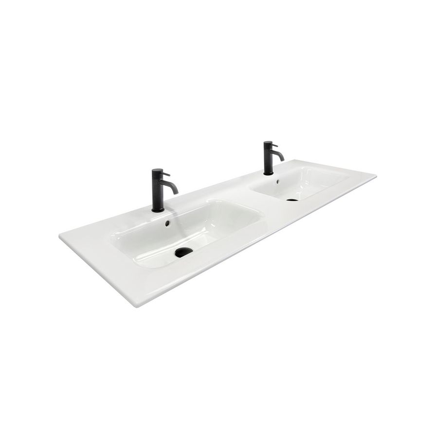 Wastafel 29 keramiek mat sand 121x46cm 2 waskommen zonder kraangat (los besteld)