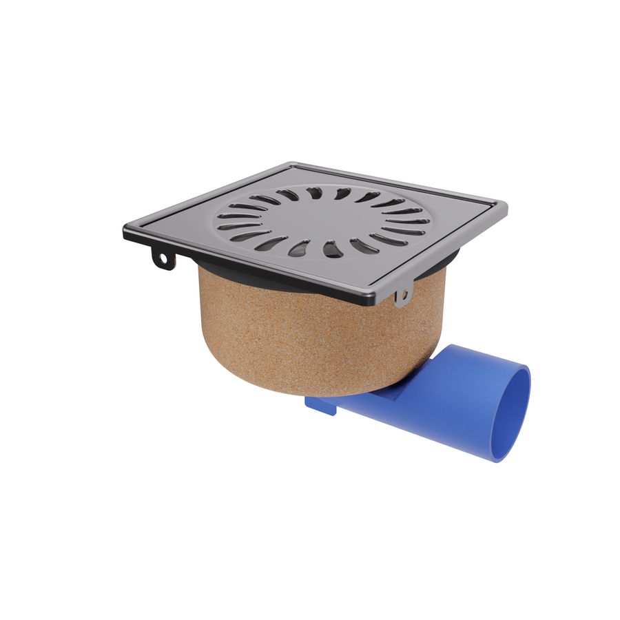 Doucheput verstelbaar 146x146mm RVS met onderuitlaat + zijuitlaat WS 50mm