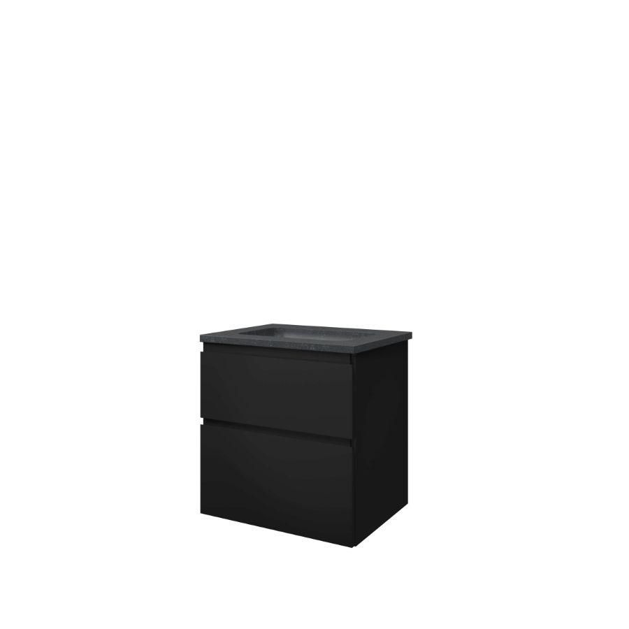 Set Proline hardsteen Elegant wastafel zonder kraangat onderkast symmetrisch mat zwart 60x46cm