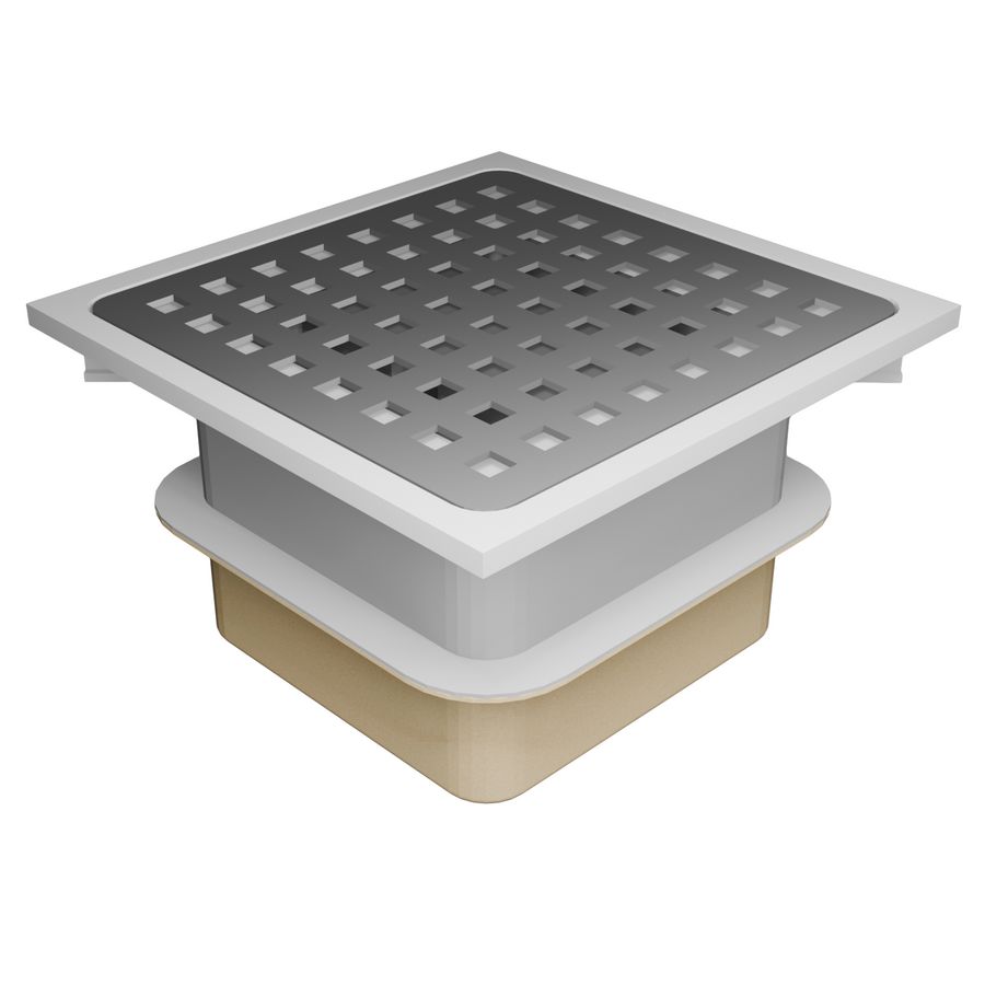 ABS doucheput 150x150mm m.RVS rooster onderuitlaat 50mm