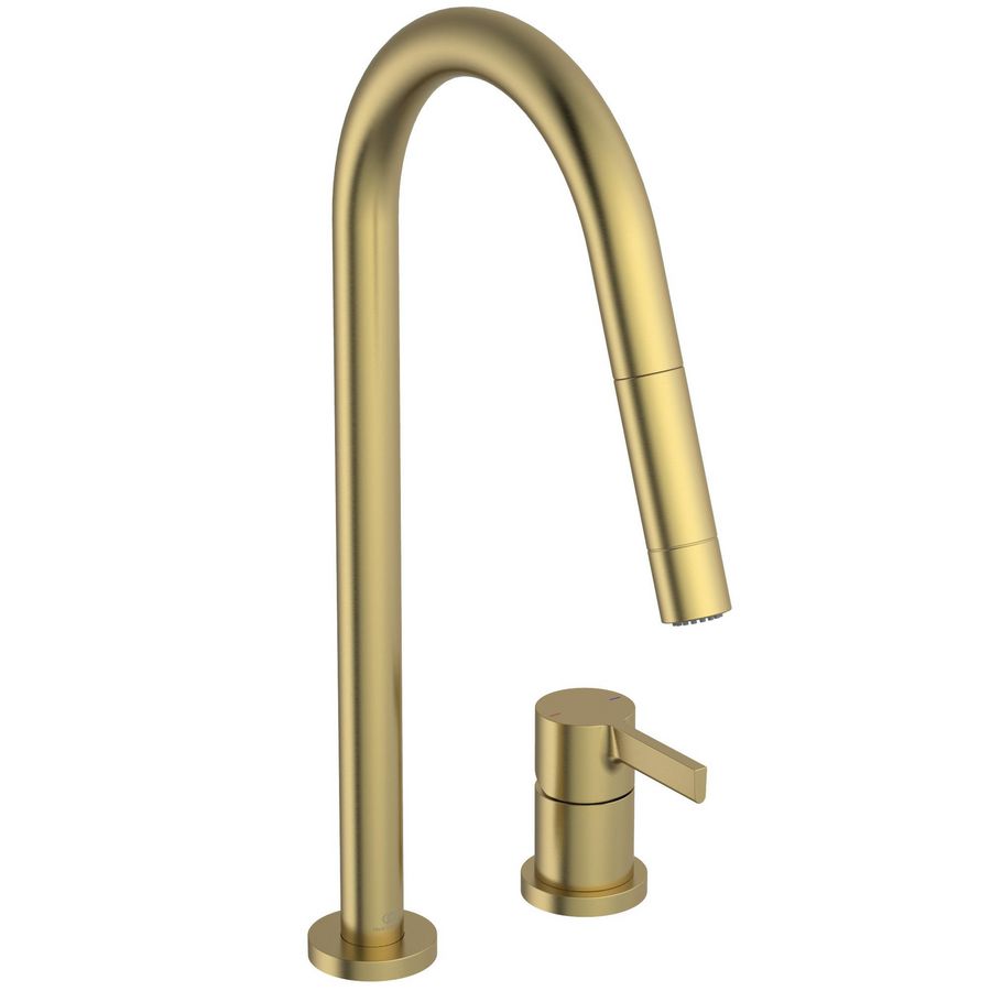 Keukenmengkraan 2g hoge ronde uitloop 2f brushed gold Gusto