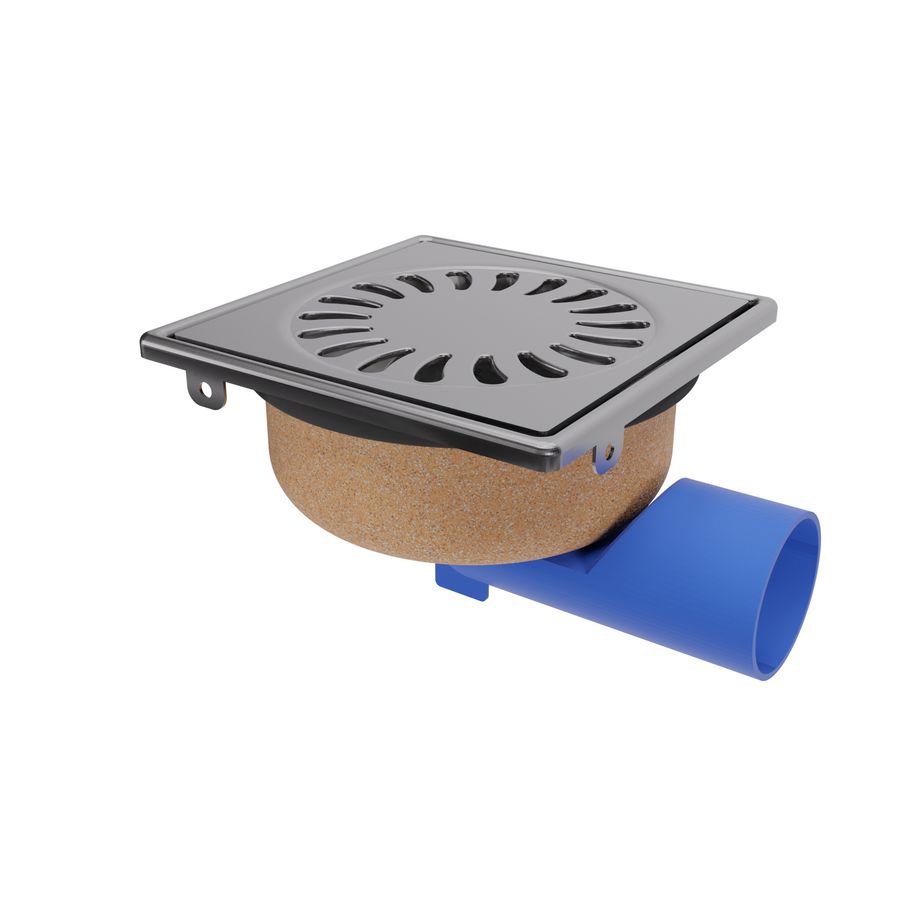 Doucheput verstelbaar 146x146mm RVS met onderuitlaat + zijuitlaat WS 30mm