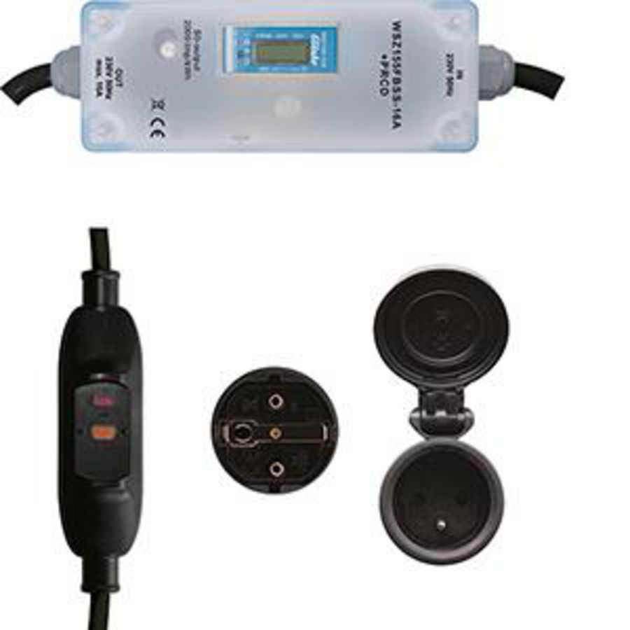 Mobiele 16A 1-fase kWh meter met MID en type E stekkers