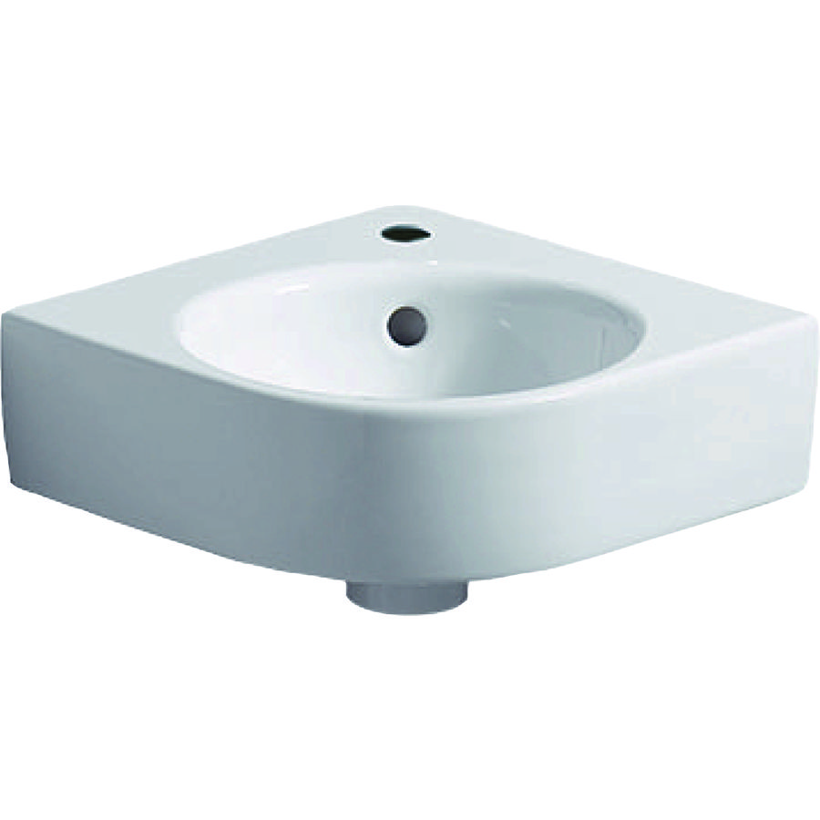 Renova compact hoekfontein zijlengte 32cm met kraangat + overloop wit Keratect