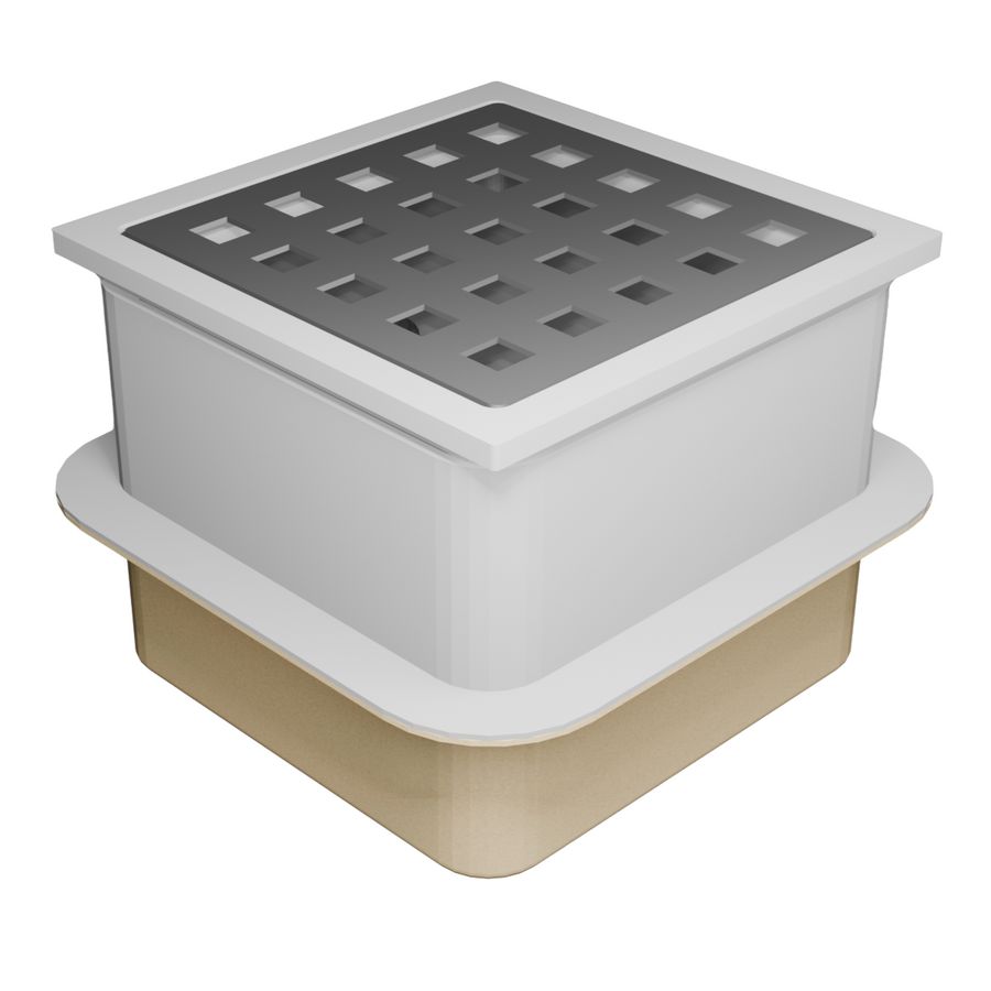 ABS doucheput 100x100mm m.RVS rooster onderuitlaat 50mm