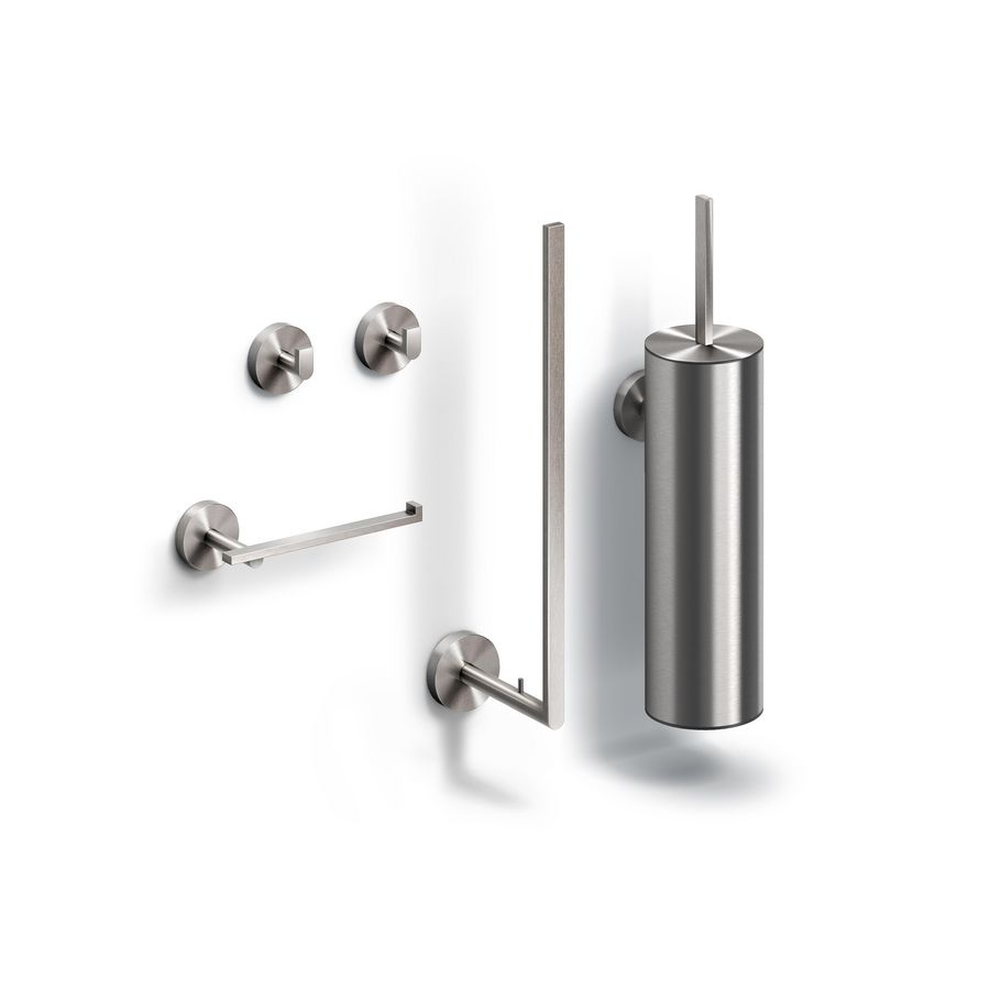 FLAT closetaccessoireset (closetrolhouder/borstelgarnituur/reserveclosetrolhouder/2x haak) rvs geborsteld
