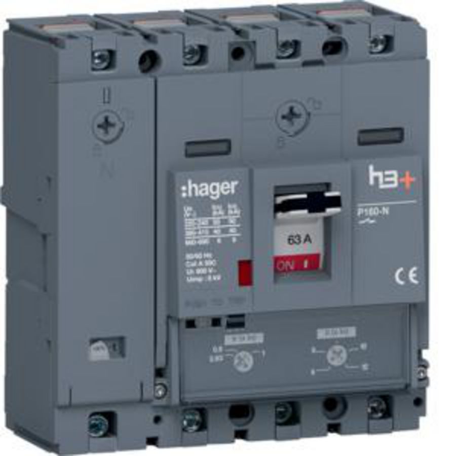 Vermogensautomaat h3+ P160 TM 4P4D 63A 40kA kooiklemmen