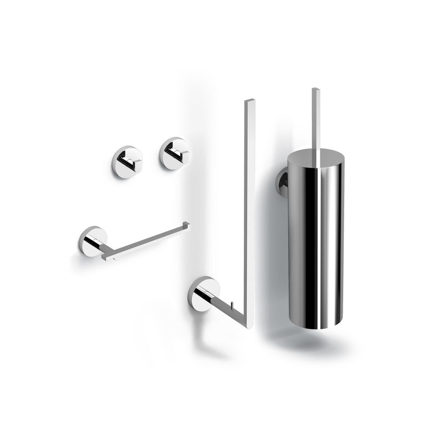 FLAT closetaccessoireset (closetrolhouder/borstelgarnituur/reserveclosetrolhouder/2x haak) chroom