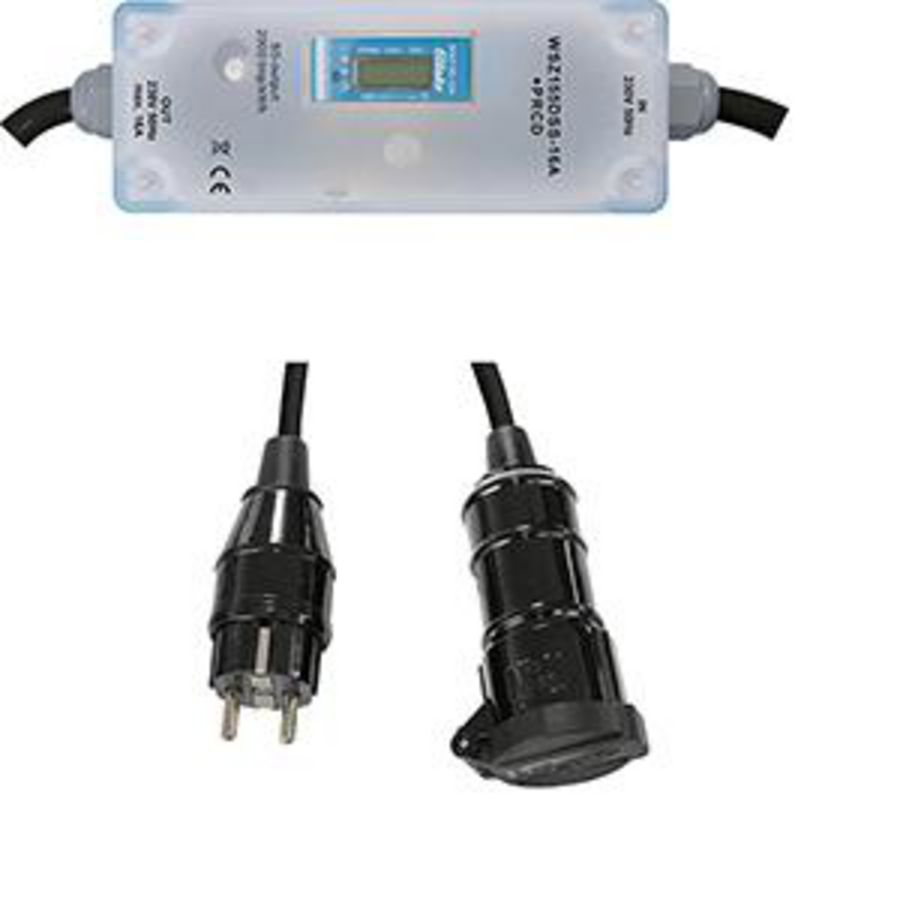 Mobiele 16A 1-fase kWh meter met MID, met type-F stekkers