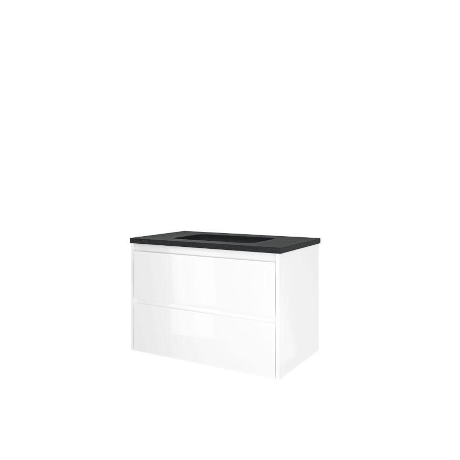 Set Proline hardsteen Elegant wastafel zonder kraangat onderkast symmetrisch glans wit 80x46cm