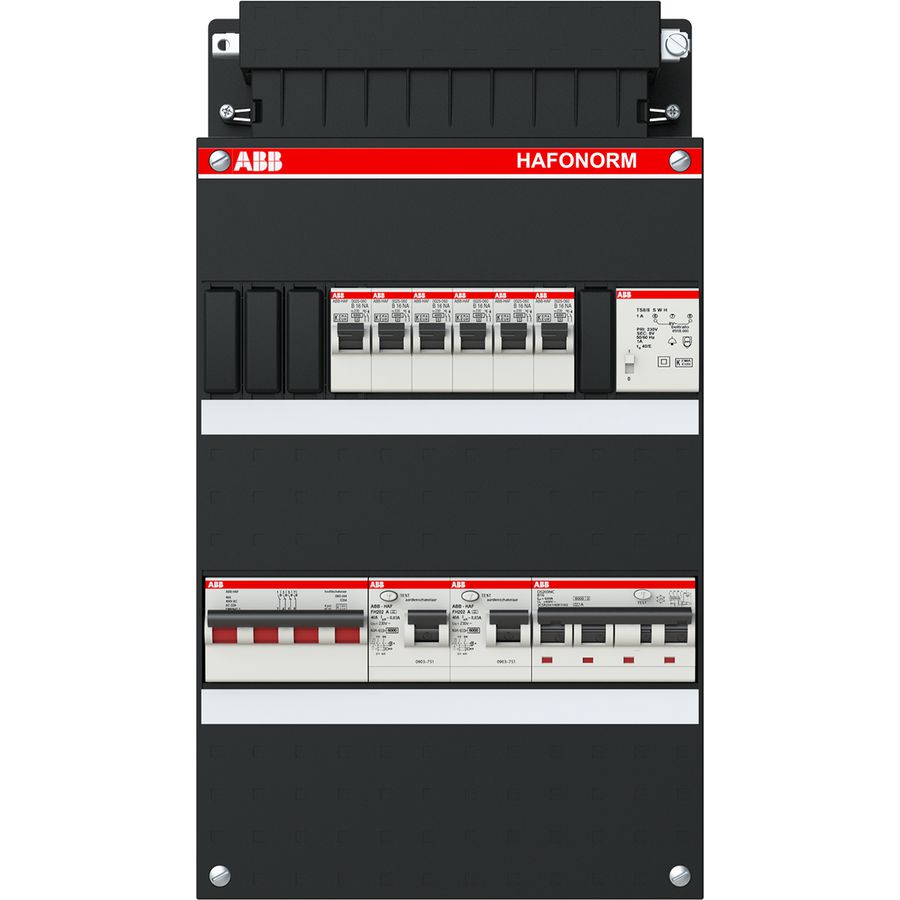 Groepenkast 6x achter 2x 30mA + T + HS + C 3-fasen