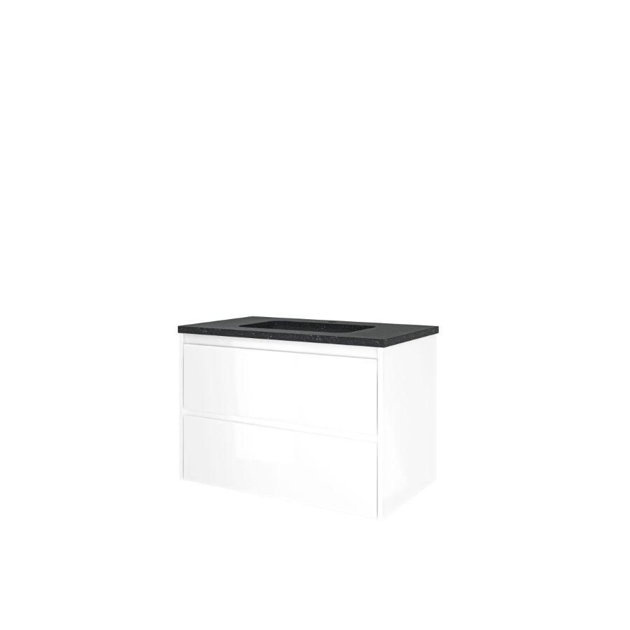 Set Proline hardsteen Elegant wastafel met 1 kraangat onderkast symmetrisch glans wit 80x46cm