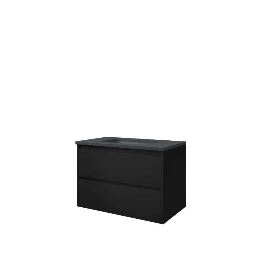 Set Proline hardsteen Elegant wastafel met 1 kraangat onderkast symmetrisch mat zwart 80x46cm