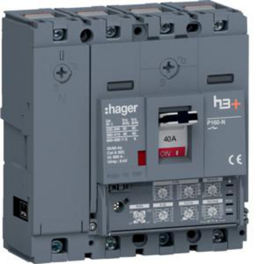 Vermogensautomaat h3+ P160 LSI 4P4D 40A 40kA kooiklemmen