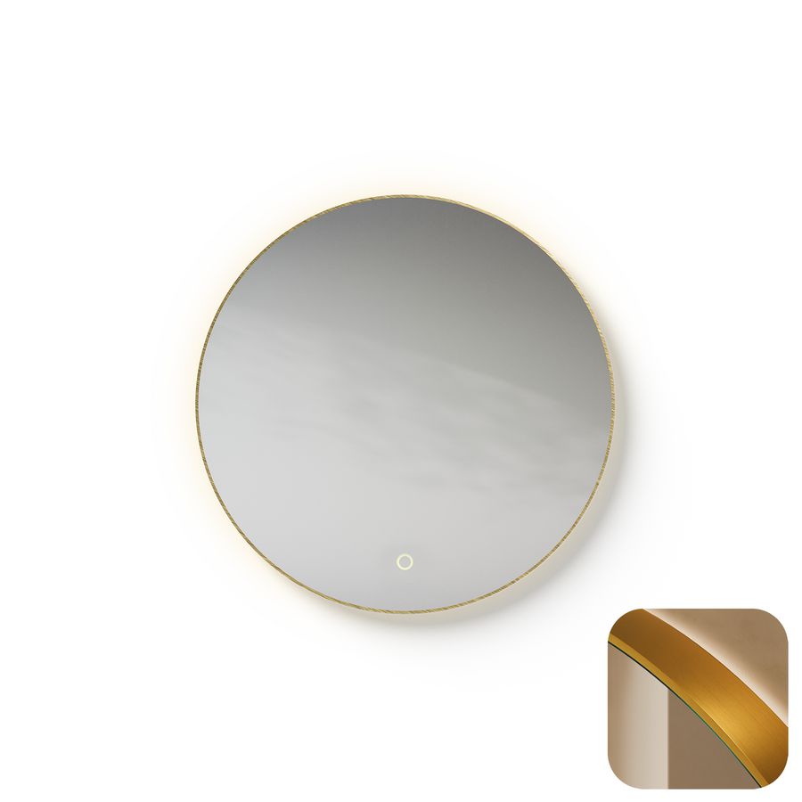 Spiegel Metallic Line Round brushed Brass Ø60cm met led-verlichting + verwarming