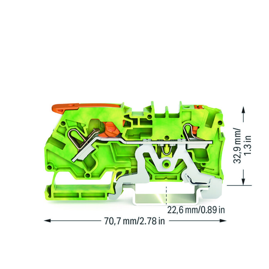 2-draads aardklem met hendel en Druk 4mm² VVE=50