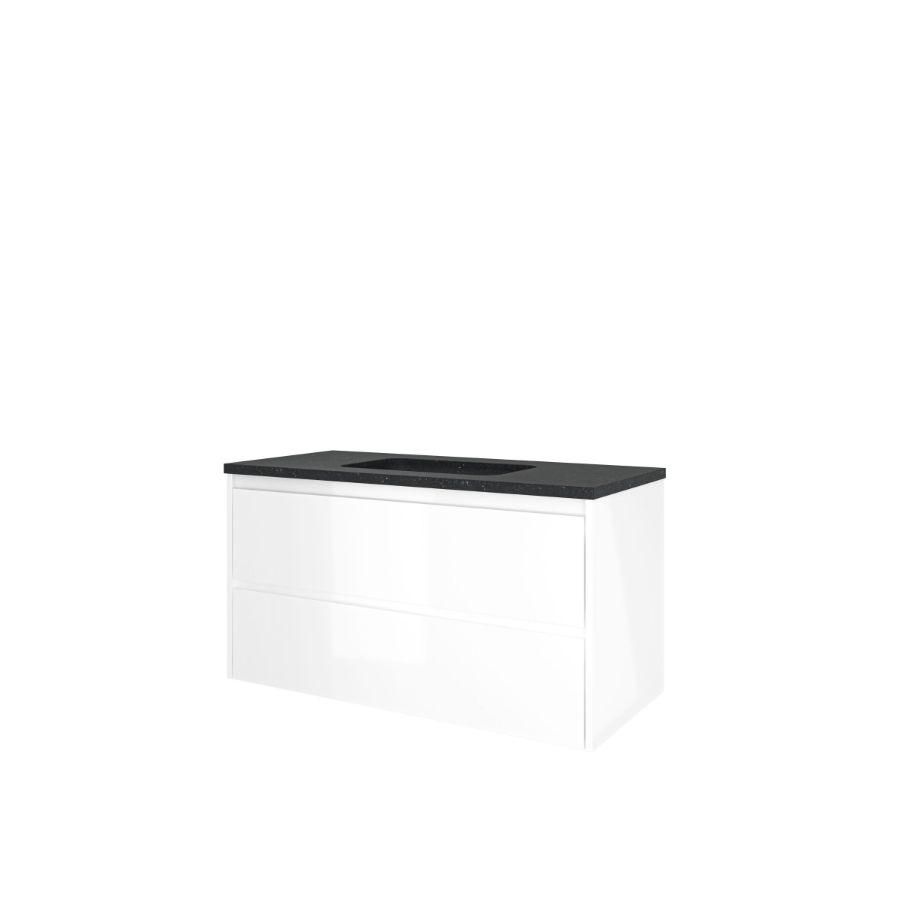 Set Proline hardsteen Elegant wastafel zonder kraangat onderkast symmetrisch glans wit 100x46cm