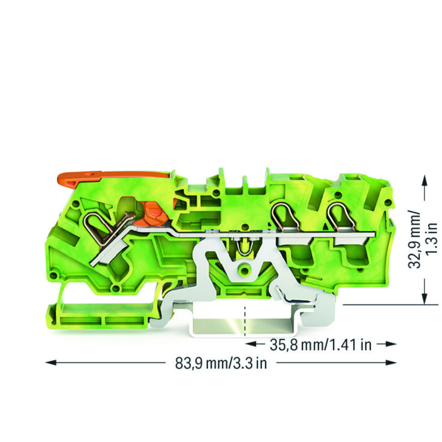 3-draads aardklem met hendel en 4mm² VVE=50