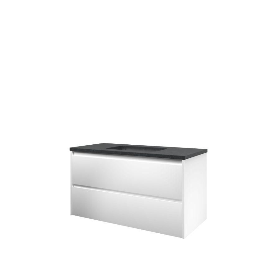 Set Proline hardsteen Elegant wastafel zonder kraangat onderkast symmetrisch mat wit 100x46cm