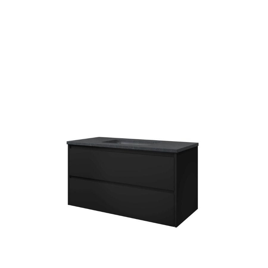 Set Proline hardsteen Elegant wastafel zonder kraangat onderkast symmetrisch mat zwart 100x46cm