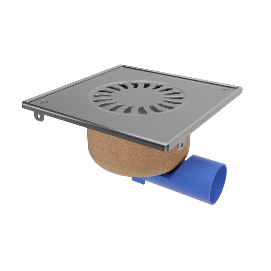 Verstelbare doucheput 196x196mm RVS onder-/zijuitlaat WS50mm