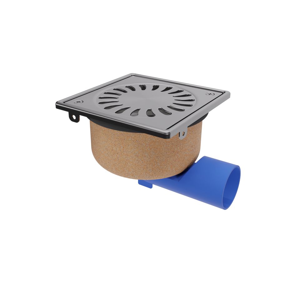 Doucheput 146x146mm RVS onder-/zijuitlaat vastzetb. WS 50mm