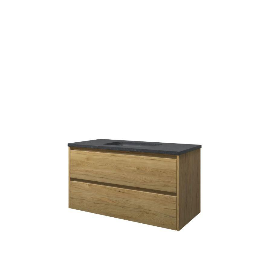 Set Proline hardsteen Elegant wastafel met 1 kraangat onderkast symmetrisch ideal oak 100x46cm