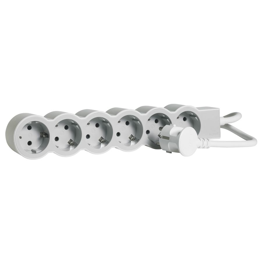 Contactdoos standaard 6x2P + A 1,5m. wit-grijs VVE=10