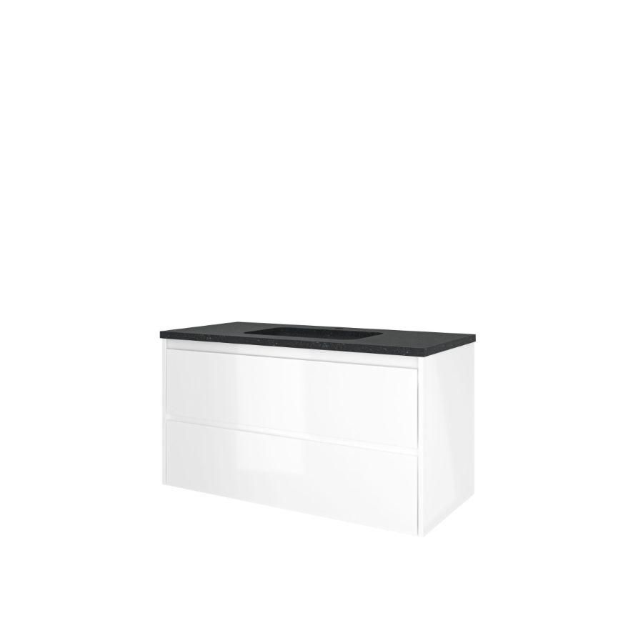Set Proline hardsteen Elegant wastafel met 1 kraangat onderkast symmetrisch glans wit 100x46cm