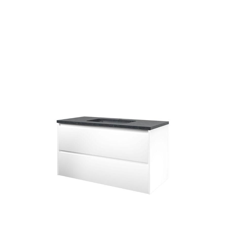 Set Proline hardsteen Elegant wastafel met 1 kraangat onderkast symmetrisch mat wit 100x46cm