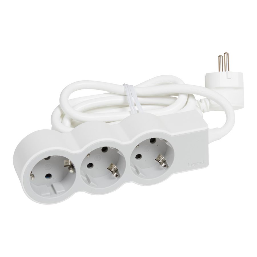 Contactdoos standaard 3x2P + A 1,5m. wit-grijs