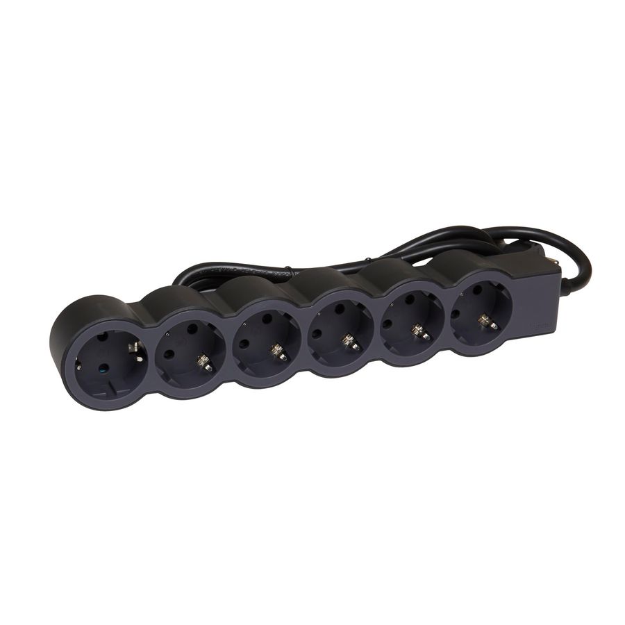 Contactdoos standaard 6x2P + A 1,5m. zwart VVE=10