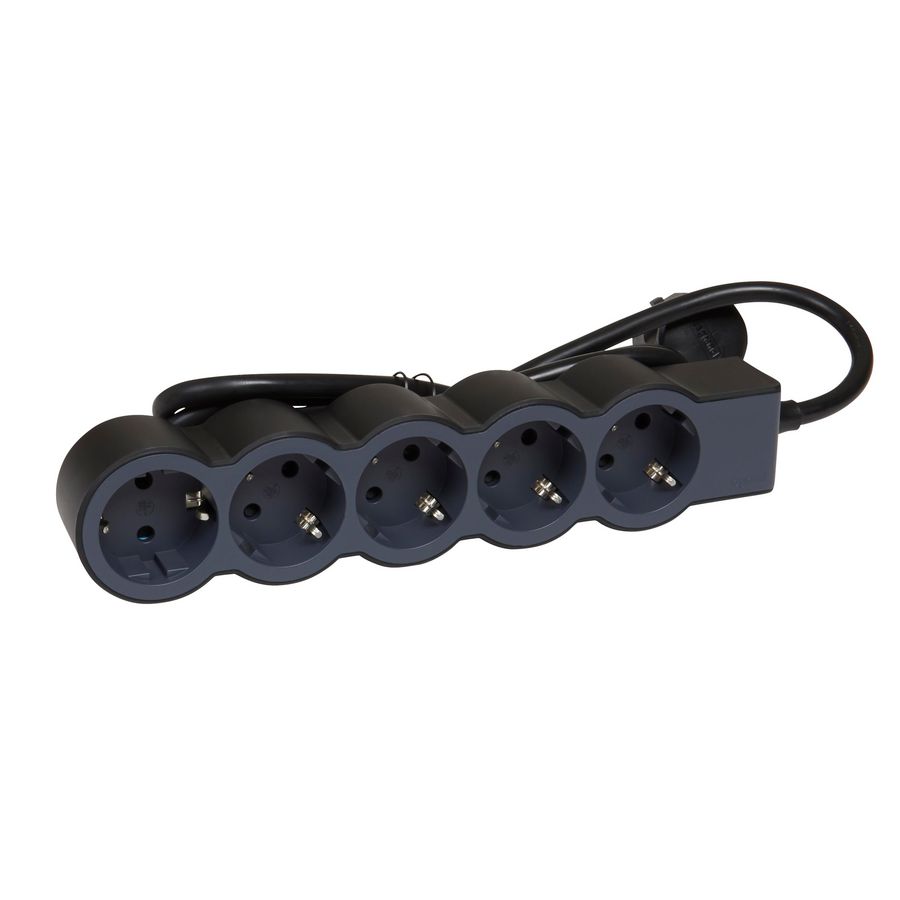 Contactdoos standaard 5x2P + A 1,5m. zwart VVE=10