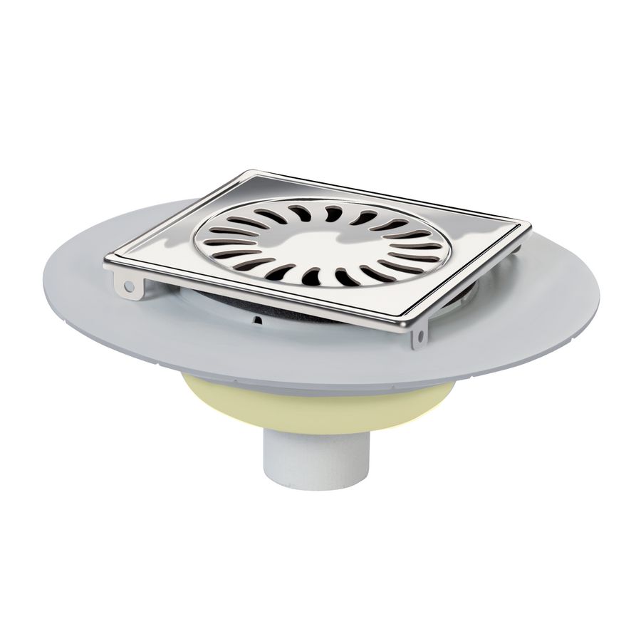 ABS doucheput 146x146mm OU. 50mm RVS rooster draai. m.membr.