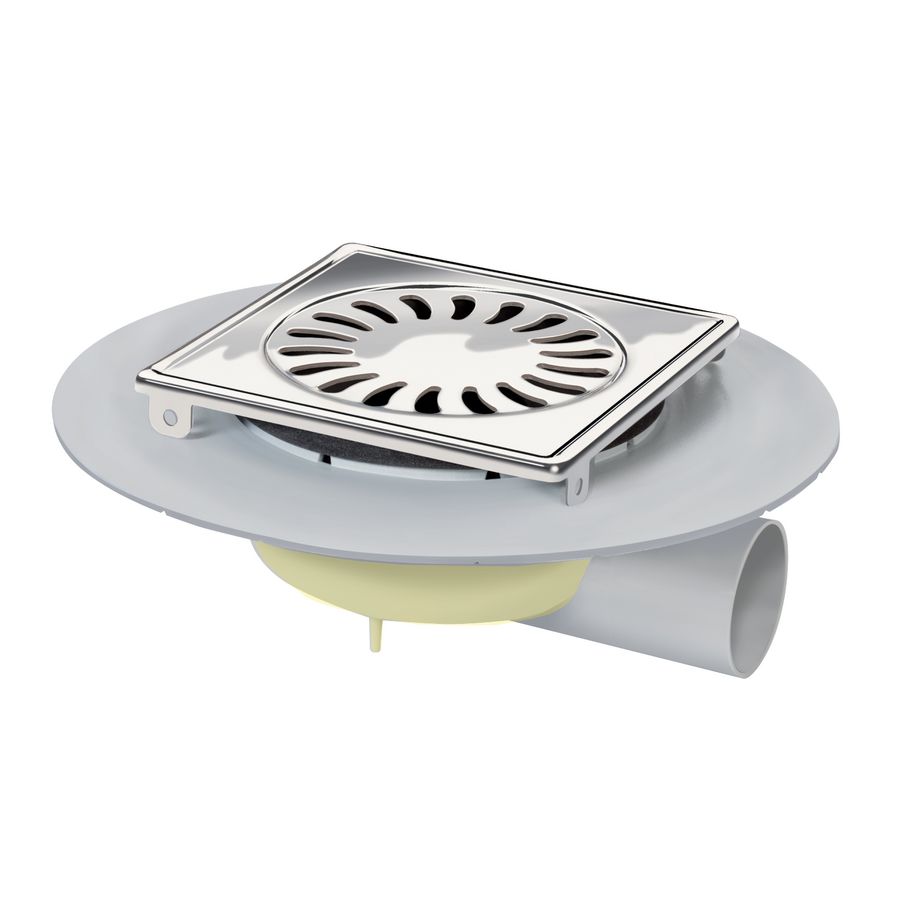 ABS doucheput 146x146mm ZU. 50mm RVS rooster draai. + membr.