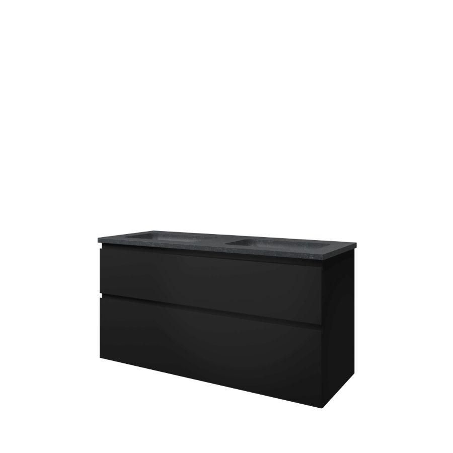 Set Proline hardsteen Elegant dubb. wastafel zonder kraangat onderkast symmetrisch mat zwart 120x46cm