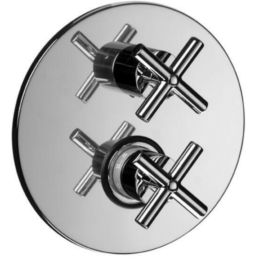 Inbouwset QUATTTRO douchethermostaat (kruisgreep)  rond m. omstel 2 uitgangen chroom
